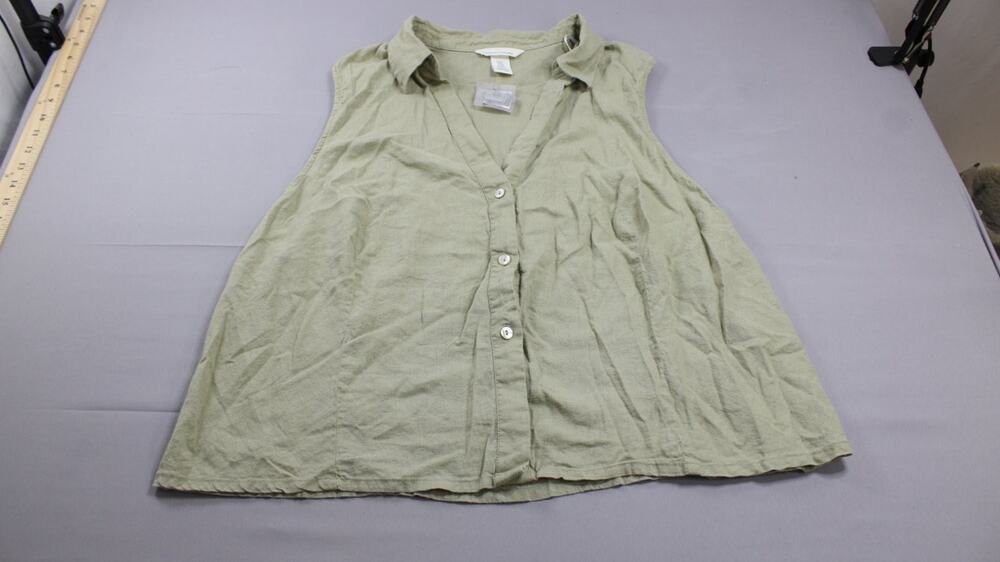 H&M Blouse Womens XL Green Sleeveless Button Front V-Neck Shirt NWT Linen